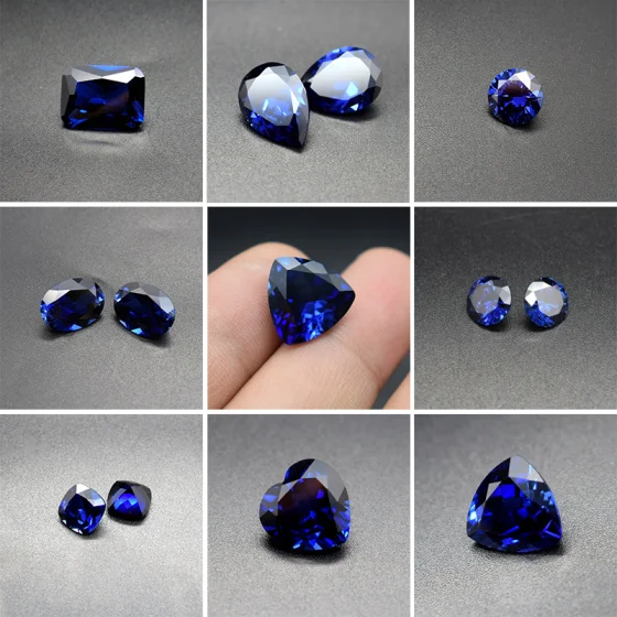 7 Shapes Faceted Cut Natural Blue Sapphire Loose Gemstones, Multi‑Shape Round Oval Heart Pear Square Triangle Radiant Cut Sapphire Stones for Jewelry Ring Pendant Making DIY Craft Gemstone Collection