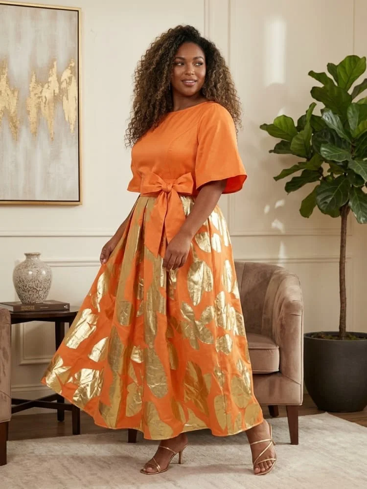 Plus Size Round Neck Flutter Sleeve Belted Waist Maxi Dress For Women Formal Gathering Event A Line Swing Dress