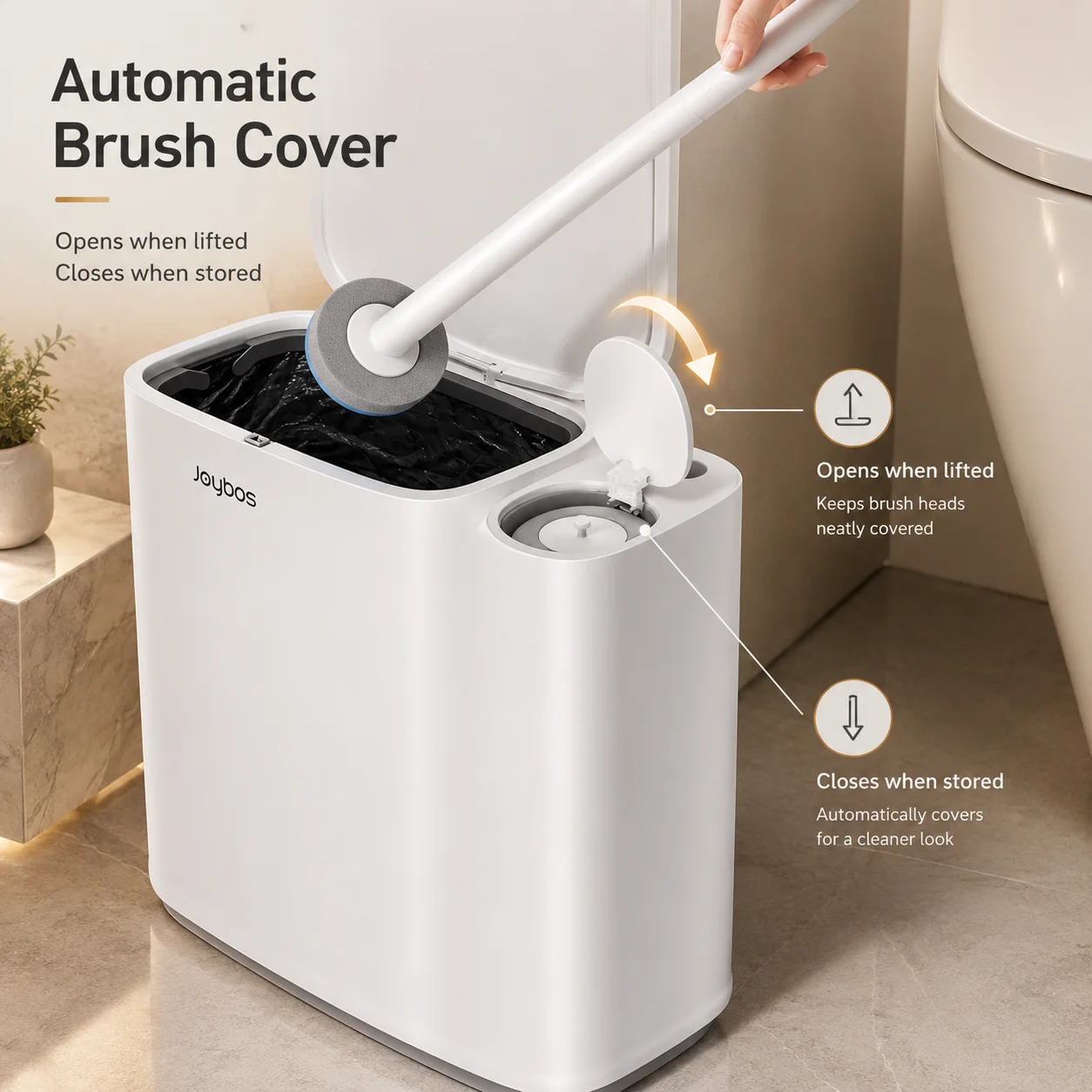 Joybos Trash Can And Toilet Brush Set, Bathroom Trash Can With 14 Disposable Toilet Brush, Includes Cleaning Brush Head, Toilet Brush Cleaner, Storage Bins With Lids, Narrow Design, Bathroom And Apartment Supplies, Halloween And Christmas Gifts