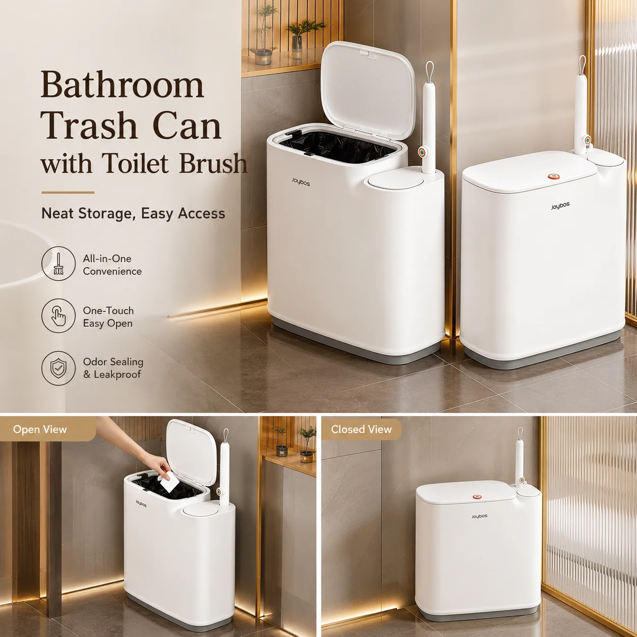 Joybos Trash Can And Toilet Brush Set, Bathroom Trash Can With 14 Disposable Toilet Brush, Includes Cleaning Brush Head, Toilet Brush Cleaner, Storage Bins With Lids, Narrow Design, Bathroom And Apartment Supplies, Halloween And Christmas Gifts