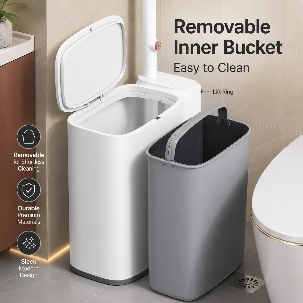 Joybos Trash Can And Toilet Brush Set, Bathroom Trash Can With 14 Disposable Toilet Brush, Includes Cleaning Brush Head, Toilet Brush Cleaner, Storage Bins With Lids, Narrow Design, Bathroom And Apartment Supplies, Halloween And Christmas Gifts