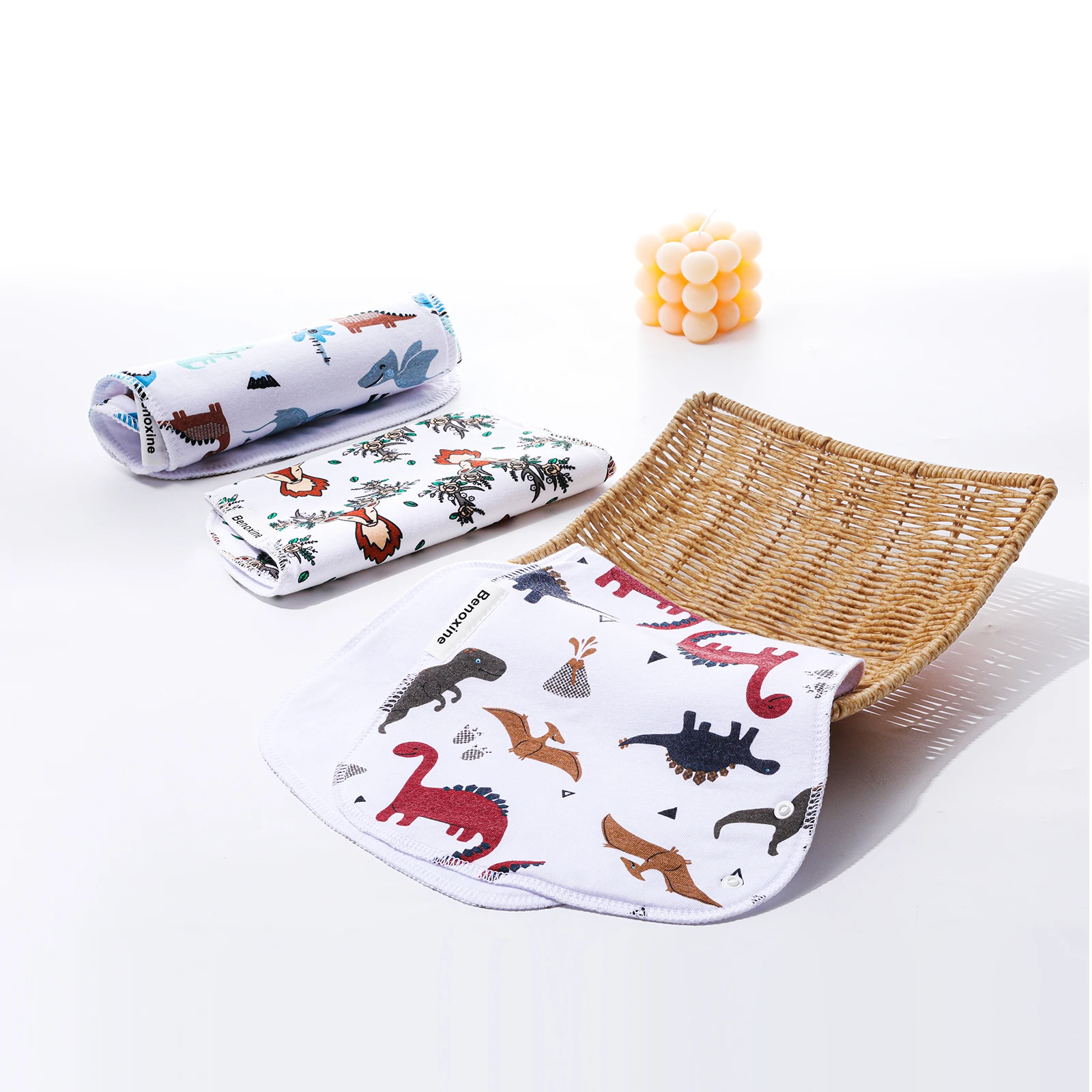 Benoxine 12-Pack 2-in-1 Baby Burp Cloths and Bibs 3-Layer Thicken Organic Cotton with Polyester Fleece Core Extra-Large 8.66 X 18.5 in Curved Shoulder Burping Rags Soft Super Absorbent for Newborn Baby-Boys&Girls Feeding Spit-Up and Drool