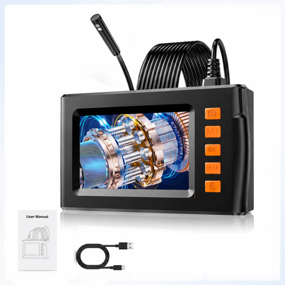 4.3‑Inch Industrial Endoscope Camera, 1080P HD Dual‑Lens Borescope with Adjustable LED Lights, Ideal for Auto Engine, Pipeline & Drain Inspection