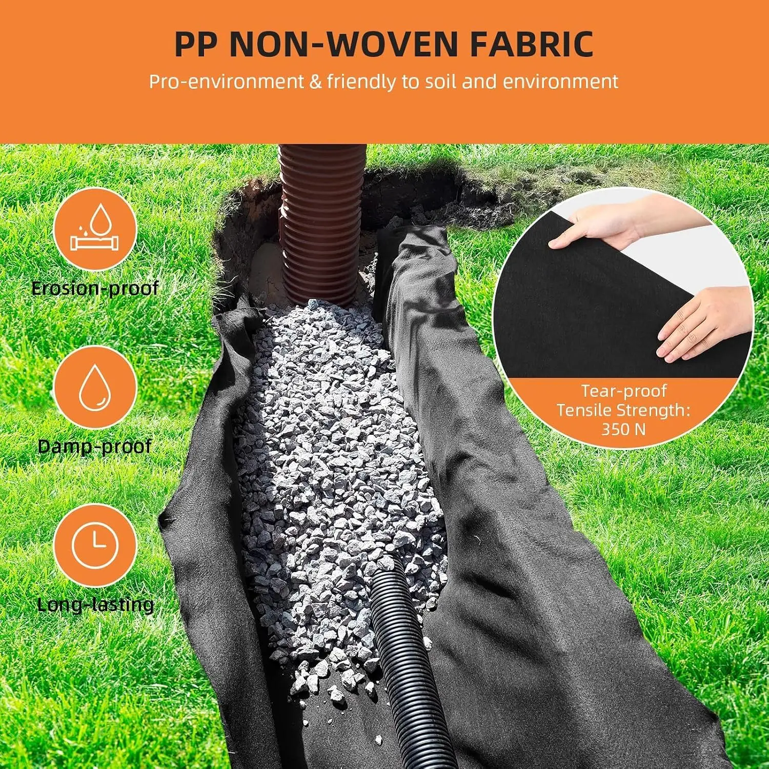 8oz Heavy Duty Geotextile Fabric 3ft x 100ft PP Nonwoven Landscape Fabric for Driveway Stabilization, Road Base, Erosion Control, French Drain