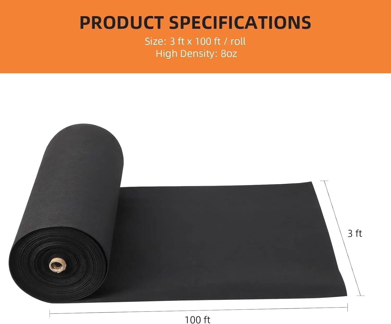 8oz Heavy Duty Geotextile Fabric 3ft x 100ft PP Nonwoven Landscape Fabric for Driveway Stabilization, Road Base, Erosion Control, French Drain