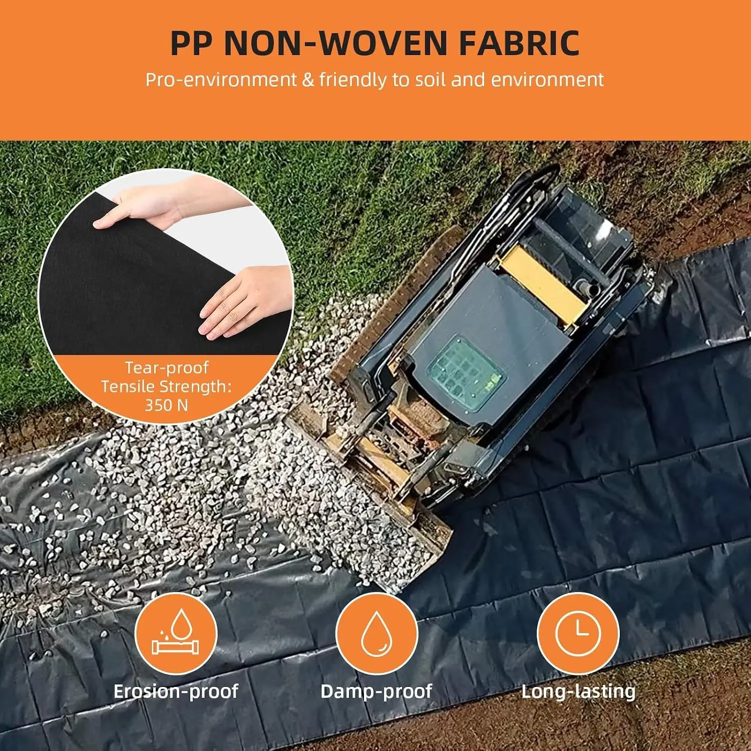 8oz Heavy Duty Geotextile Fabric 3ft x 100ft PP Nonwoven Landscape Fabric for Driveway Stabilization, Road Base, Erosion Control, French Drain