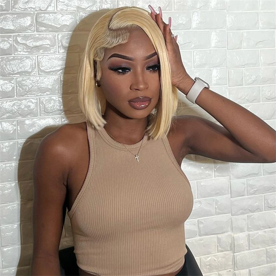 13x4 13x6 Hd Transparent Straight Lace Frontal Human Hair Wigs Remy Brazilian Short Bob Wigs For Women 613 Blonde Color Lace Front Bob Wigs 10 12 14 16 inch