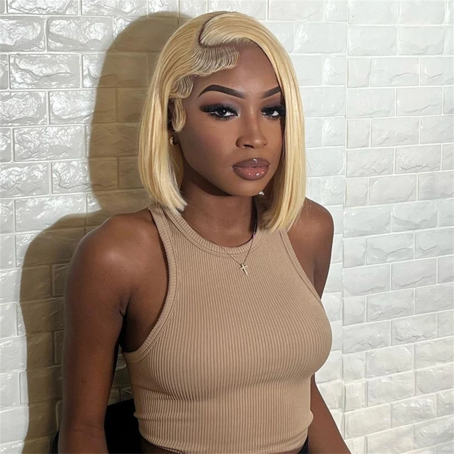 13x4 13x6 Hd Transparent Straight Lace Frontal Human Hair Wigs Remy Brazilian Short Bob Wigs For Women 613 Blonde Color Lace Front Bob Wigs 10 12 14 16 inch