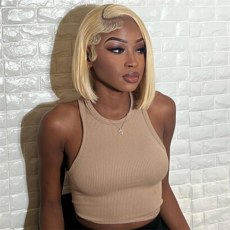 13x4 13x6 Hd Transparent Straight Lace Frontal Human Hair Wigs Remy Brazilian Short Bob Wigs For Women 613 Blonde Color Lace Front Bob Wigs 10 12 14 16 inch