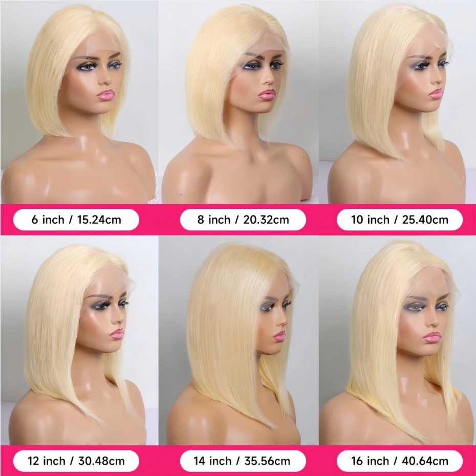 13x4 13x6 Hd Transparent Straight Lace Frontal Human Hair Wigs Remy Brazilian Short Bob Wigs For Women 613 Blonde Color Lace Front Bob Wigs 10 12 14 16 inch