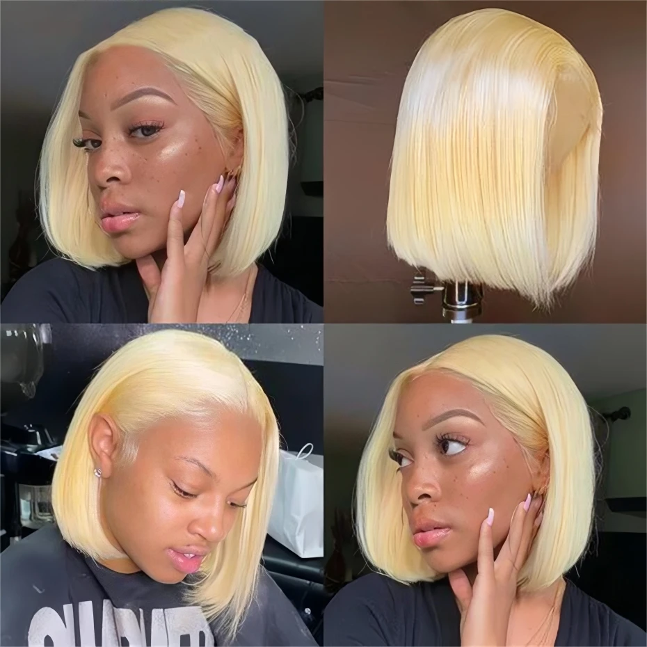 13x4 13x6 Hd Transparent Straight Lace Frontal Human Hair Wigs Remy Brazilian Short Bob Wigs For Women 613 Blonde Color Lace Front Bob Wigs 10 12 14 16 inch