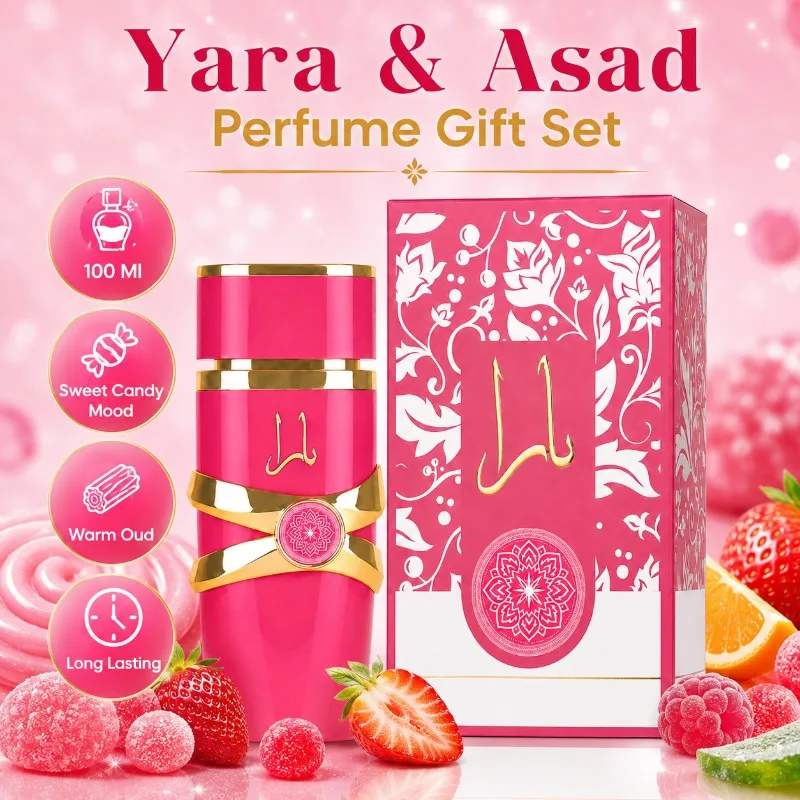 Yara & Asad Eau De Parfum 100ml, Unisex Exotic Arabian Oud Fragrance, Sweet Candy Fruity Warm Oud Notes, Long Lasting Oriental Perfume with Gift Box for Anniversary Holiday Gifting
