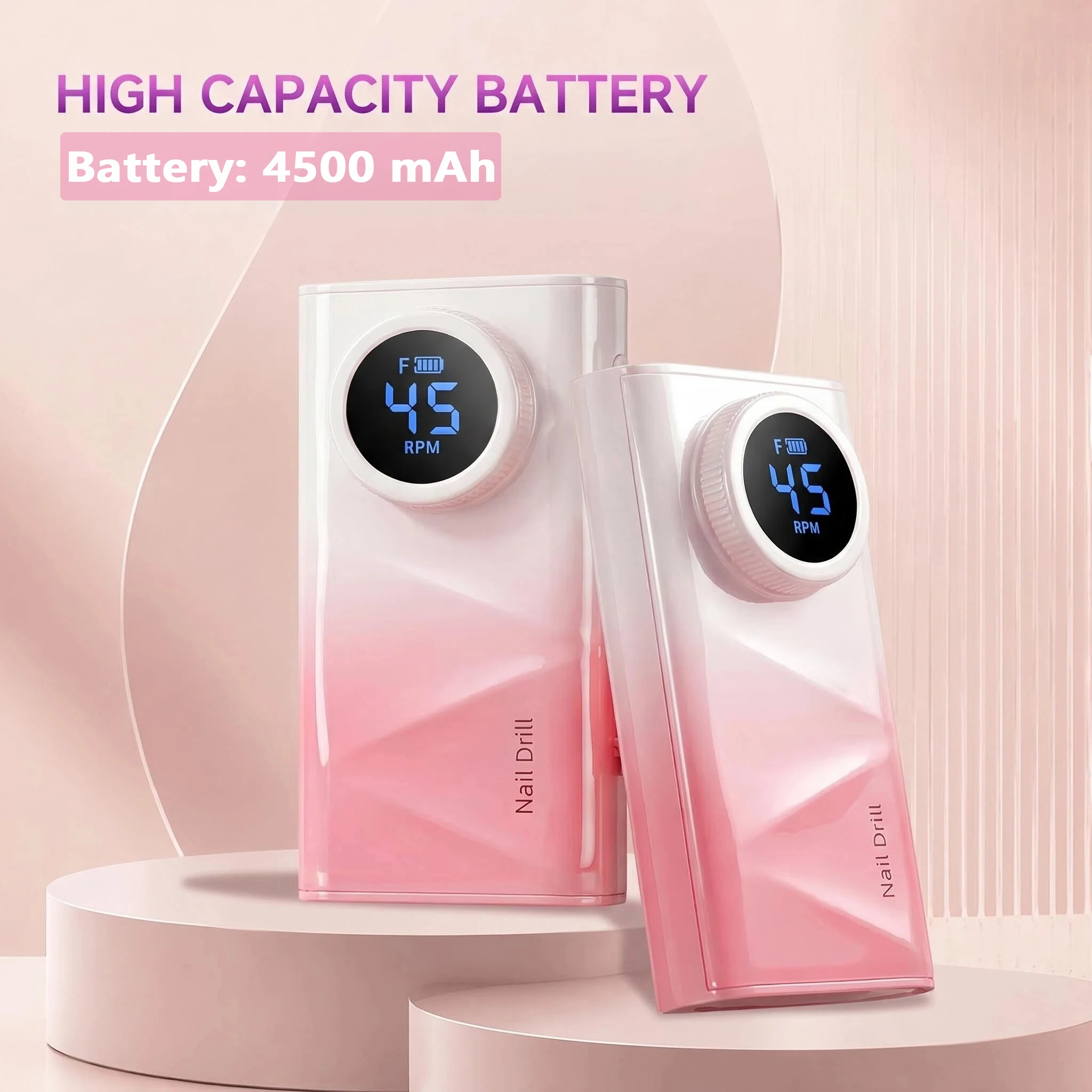Electric Nail Drill Machine, 45000RPM Professional Nail File Cordless Rechargeable Nail Efile Battery 4500Mah For Acrylic Gel Nails, Manicure Pedicure Polishing Shape Tools for Salon Home Use- Nail Drill For All Festvial Gifts