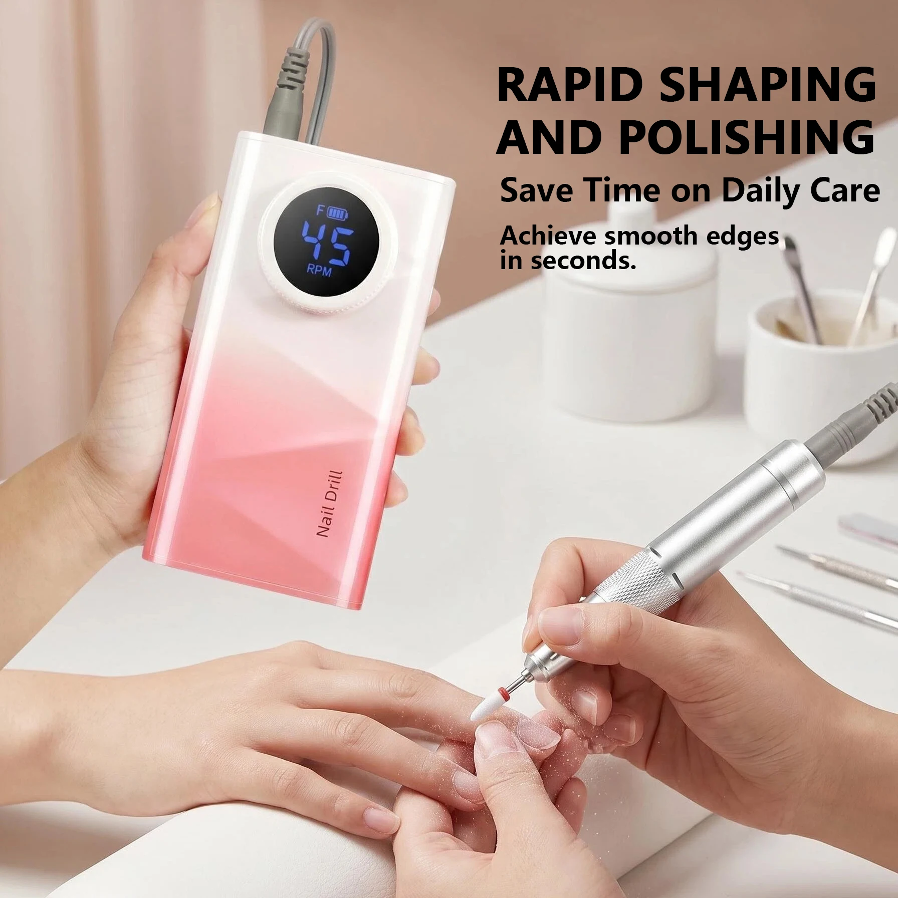 Electric Nail Drill Machine, 45000RPM Professional Nail File Cordless Rechargeable Nail Efile Battery 4500Mah For Acrylic Gel Nails, Manicure Pedicure Polishing Shape Tools for Salon Home Use- Nail Drill For All Festvial Gifts