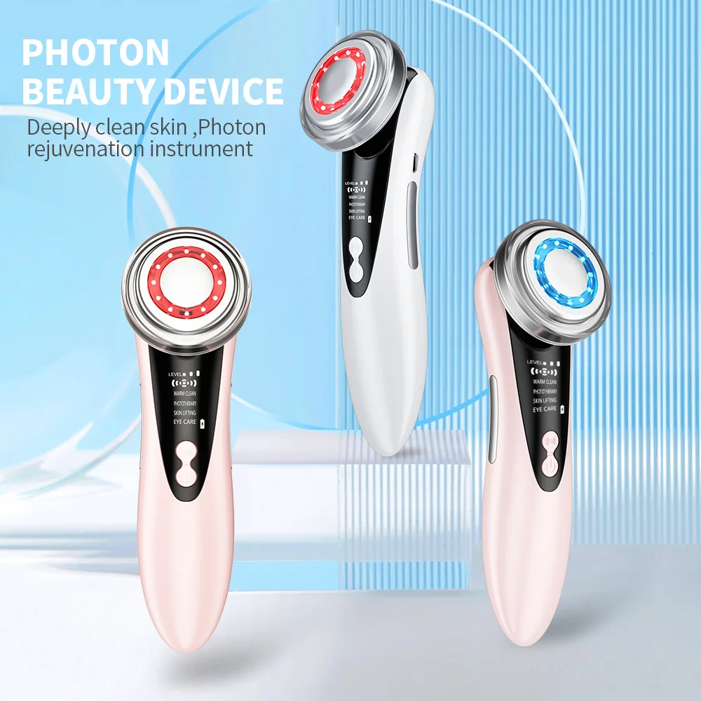 Facial Cleansing Brush 4-in-1 Beauty Device with LED Light Vibration Massage Eye Care USB Rechargeable Skincare Tool