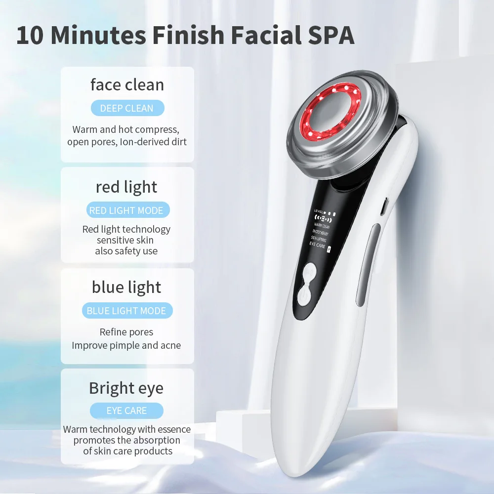 Facial Cleansing Brush 4-in-1 Beauty Device with LED Light Vibration Massage Eye Care USB Rechargeable Skincare Tool