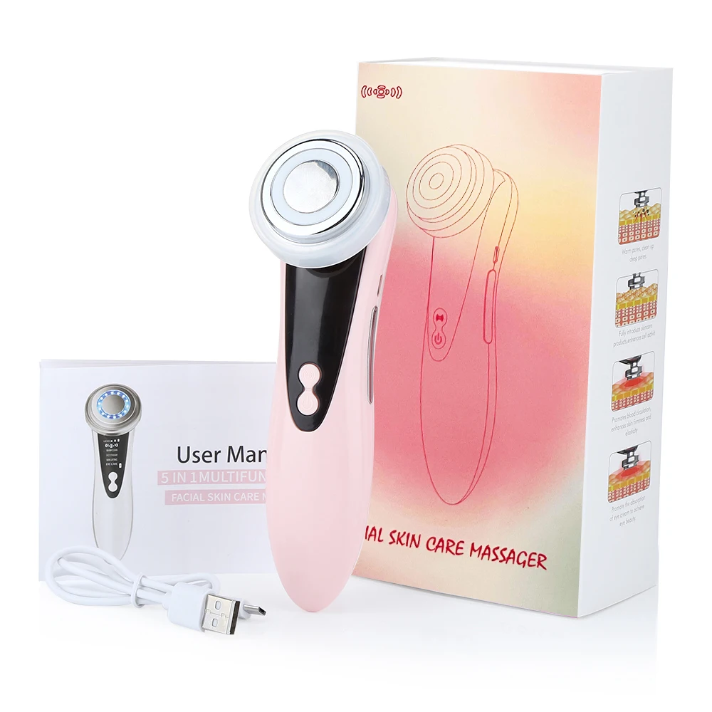 Facial Cleansing Brush 4-in-1 Beauty Device with LED Light Vibration Massage Eye Care USB Rechargeable Skincare Tool