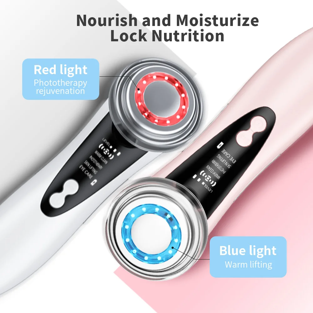 Facial Cleansing Brush 4-in-1 Beauty Device with LED Light Vibration Massage Eye Care USB Rechargeable Skincare Tool