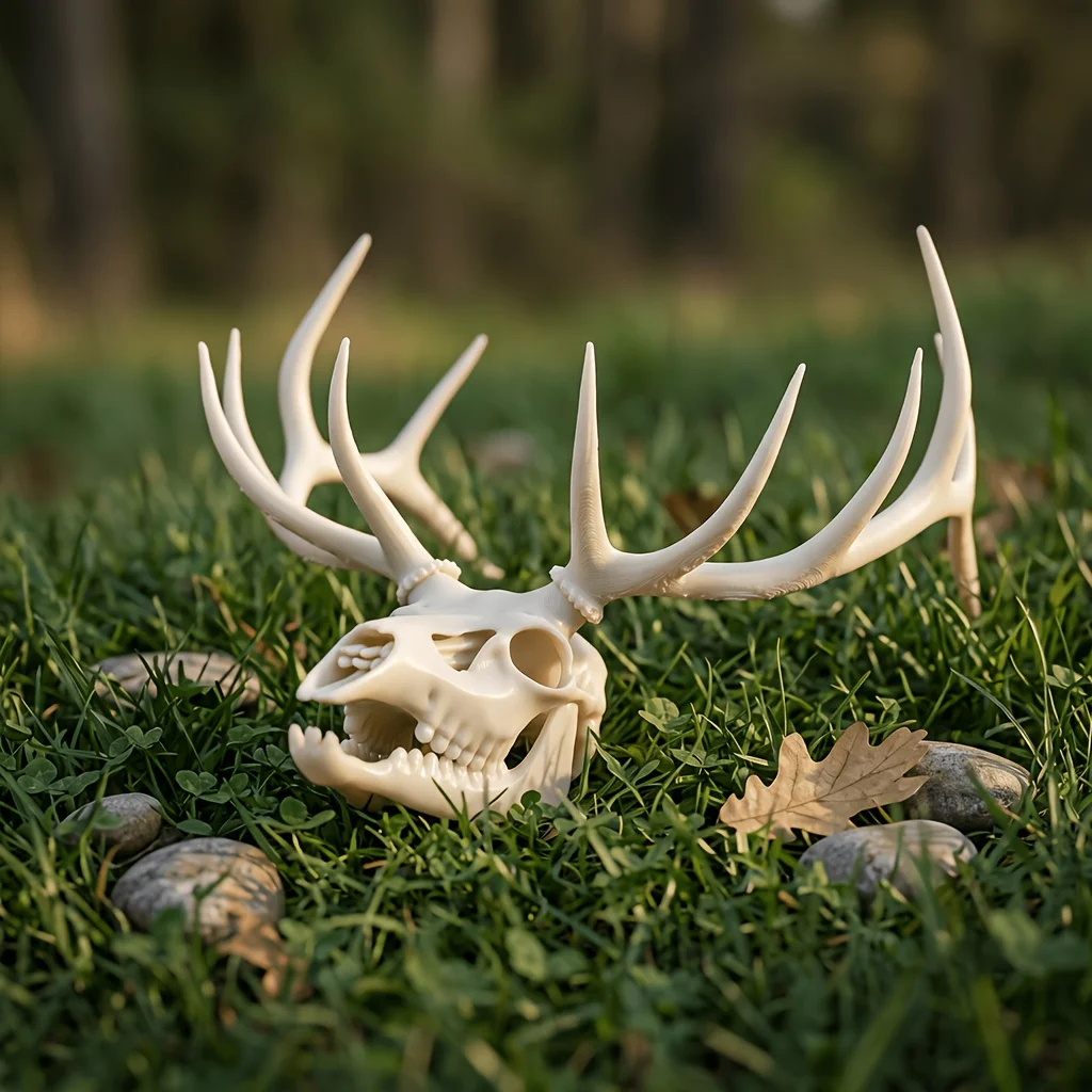 Spooky Halloween Decoration Mythological Beast & Real Elk Skull 2-Piece Statue Ornament Set, High Precision 3D Printed Folk Art Collectible, Perfect for Collection for Gothic Study Desk Decor, Quirky Humorous Holiday Gift for Skull Fans