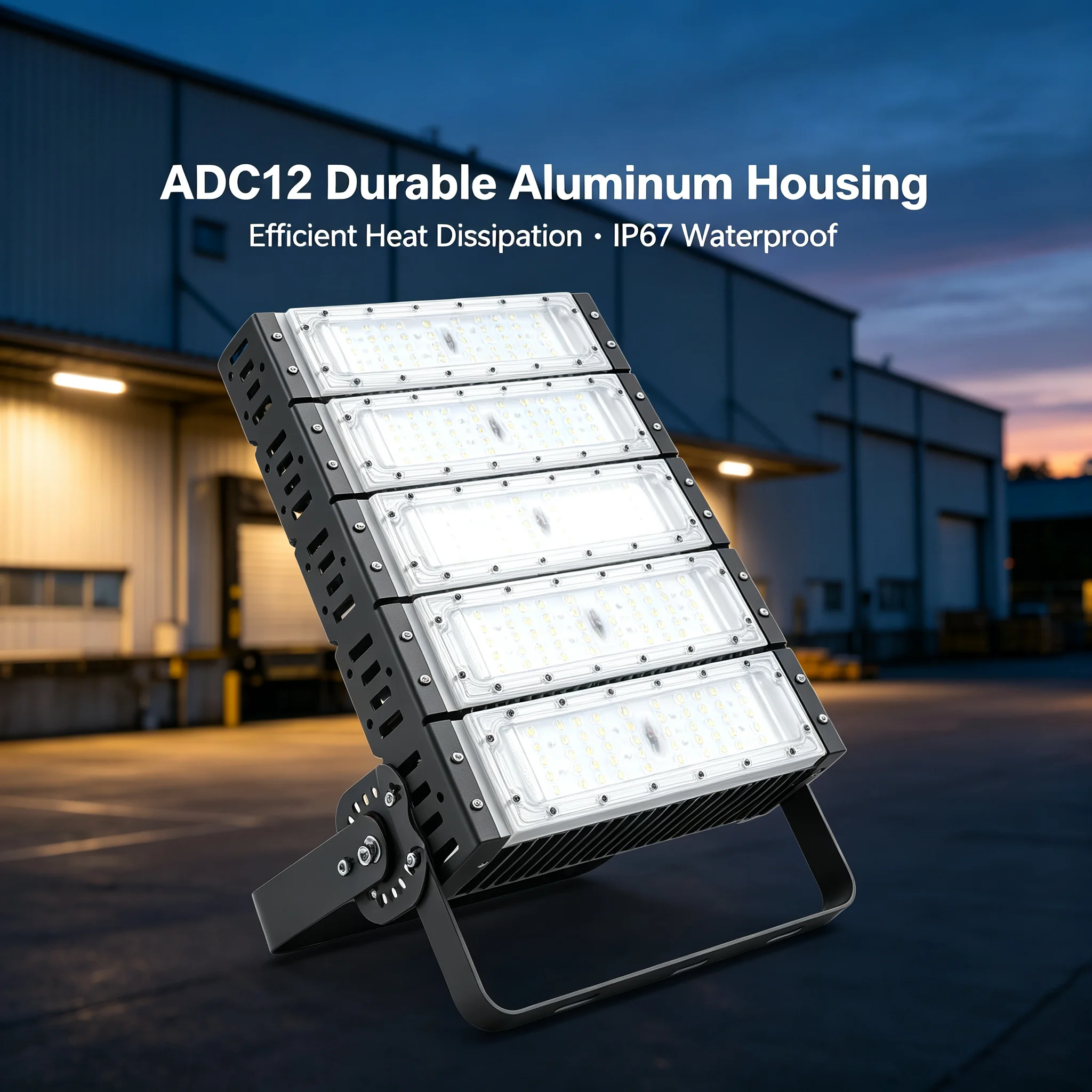 Outdoor LED Flood Light 300W IP67 Waterproof, 180° Adjustable Stadium Lighting with ADC12 Aluminum Housing, Wide Voltage 100-277V for Sports Field Factory Garden Courtyard, Silver/Black