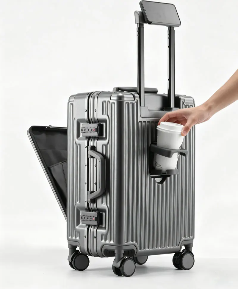 BunyFly Aluminum Frame Boarding Laptop Trolley Case 20 Inch Front Opening Suitcase Cabin Luggage Bag