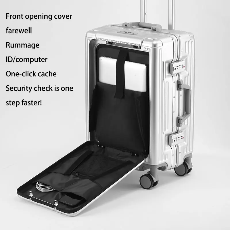 BunyFly Aluminum Frame Boarding Laptop Trolley Case 20 Inch Front Opening Suitcase Cabin Luggage Bag