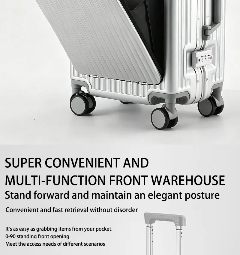 BunyFly Aluminum Frame Boarding Laptop Trolley Case 20 Inch Front Opening Suitcase Cabin Luggage Bag
