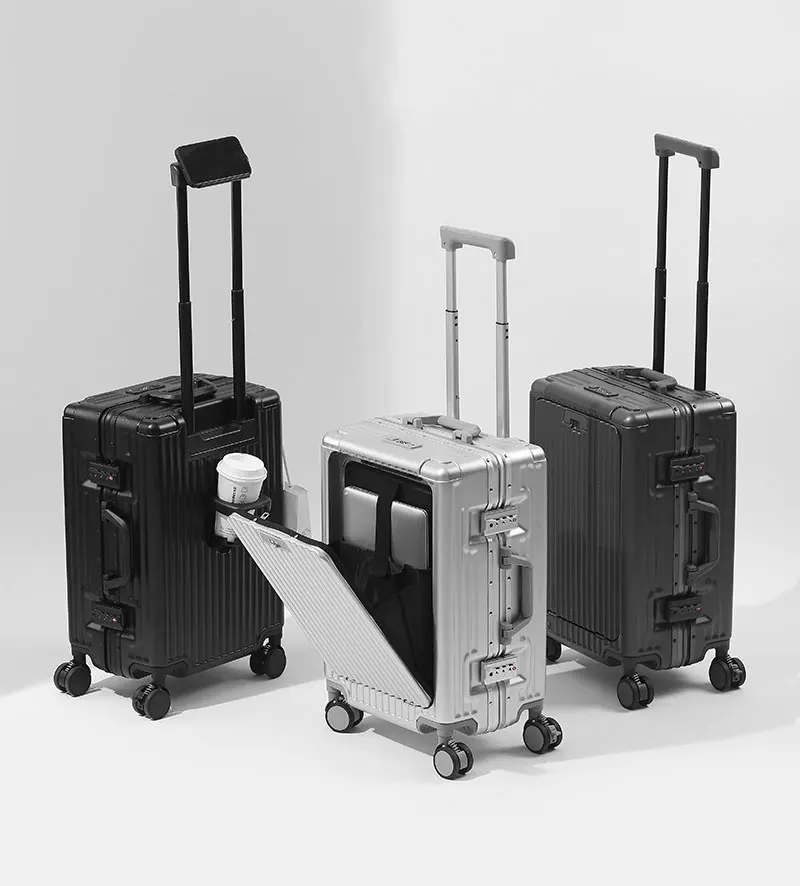 BunyFly Aluminum Frame Boarding Laptop Trolley Case 20 Inch Front Opening Suitcase Cabin Luggage Bag