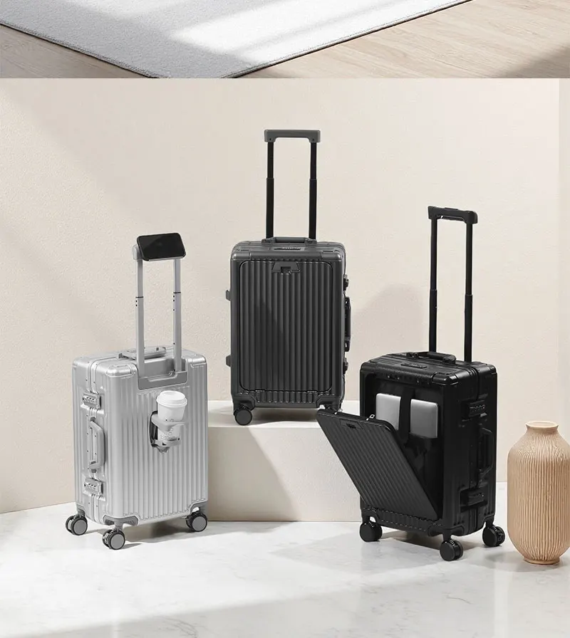 BunyFly Aluminum Frame Boarding Laptop Trolley Case 20 Inch Front Opening Suitcase Cabin Luggage Bag