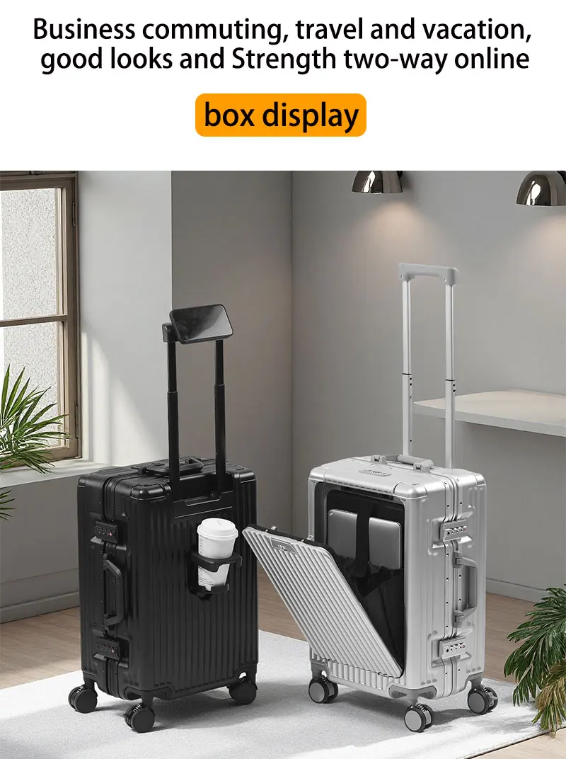 BunyFly Aluminum Frame Boarding Laptop Trolley Case 20 Inch Front Opening Suitcase Cabin Luggage Bag