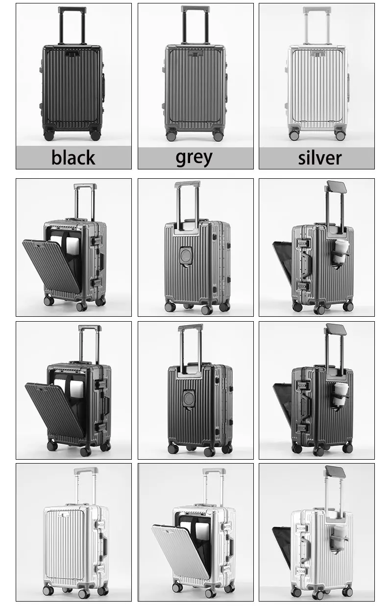 BunyFly Aluminum Frame Boarding Laptop Trolley Case 20 Inch Front Opening Suitcase Cabin Luggage Bag