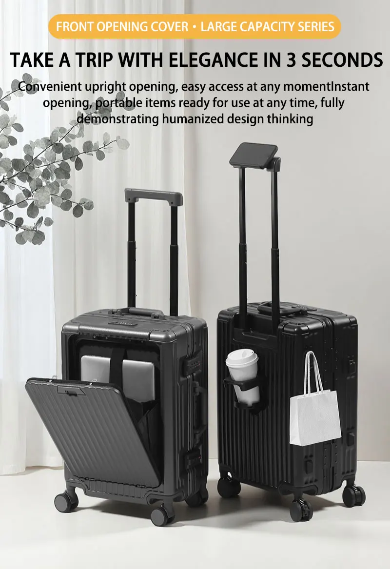 BunyFly Aluminum Frame Boarding Laptop Trolley Case 20 Inch Front Opening Suitcase Cabin Luggage Bag