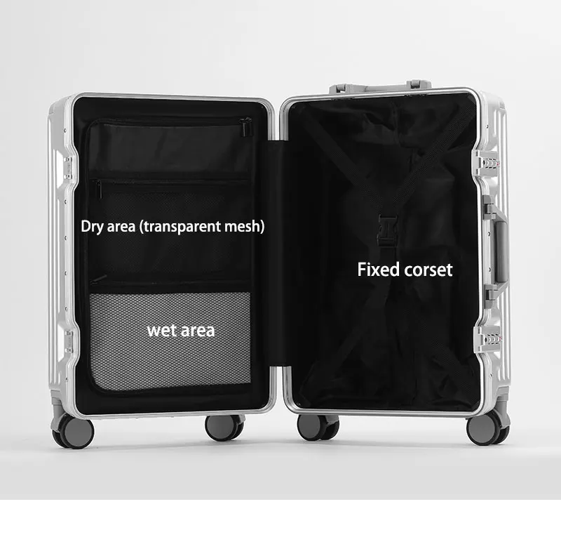 BunyFly Aluminum Frame Boarding Laptop Trolley Case 20 Inch Front Opening Suitcase Cabin Luggage Bag