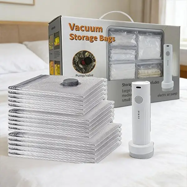 【2026 Upgraded】X7 Cordless Travel Vacuum Storage Compression Bag Set with Rechargeable air Pump 9/15 Pack Waterproof & Reusable Compression Packing Bags for 2 Size,140L/Min Powerful Air Removal,Perfect for Carry-On Suitcases,