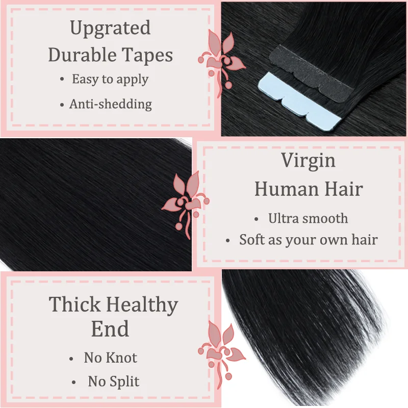 Seamless Invisible Mini Tape In Human Hair Extensions Double Sided Natural Straight Hair 12Inch To 20Inch 10Pcs Set Black Brown Blonde Side Hair Pieces