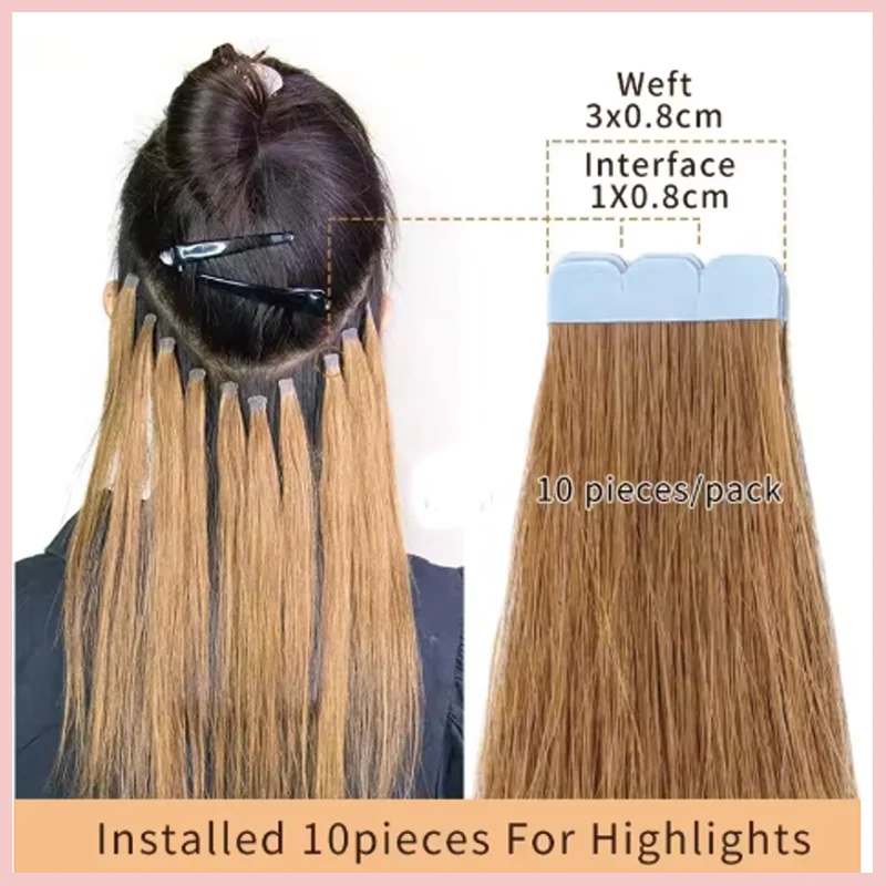 Seamless Invisible Mini Tape In Human Hair Extensions Double Sided Natural Straight Hair 12Inch To 20Inch 10Pcs Set Black Brown Blonde Side Hair Pieces