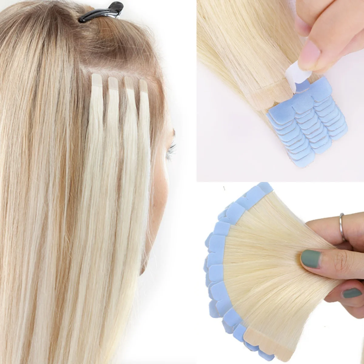 Seamless Invisible Mini Tape In Human Hair Extensions Double Sided Natural Straight Hair 12Inch To 20Inch 10Pcs Set Black Brown Blonde Side Hair Pieces