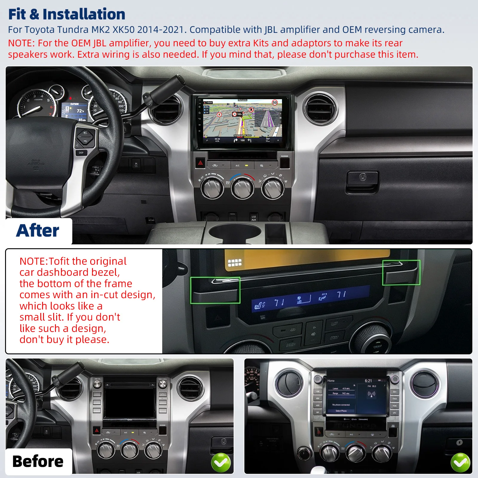Car Stereo Radio 9in Touch Screen Android 15 GPS Navigation Head Unit with Carplay Android Auto SWC Car Player for Toyota Tundra 2014-2021 WiFi Bluetooth 2+64G Quad Core