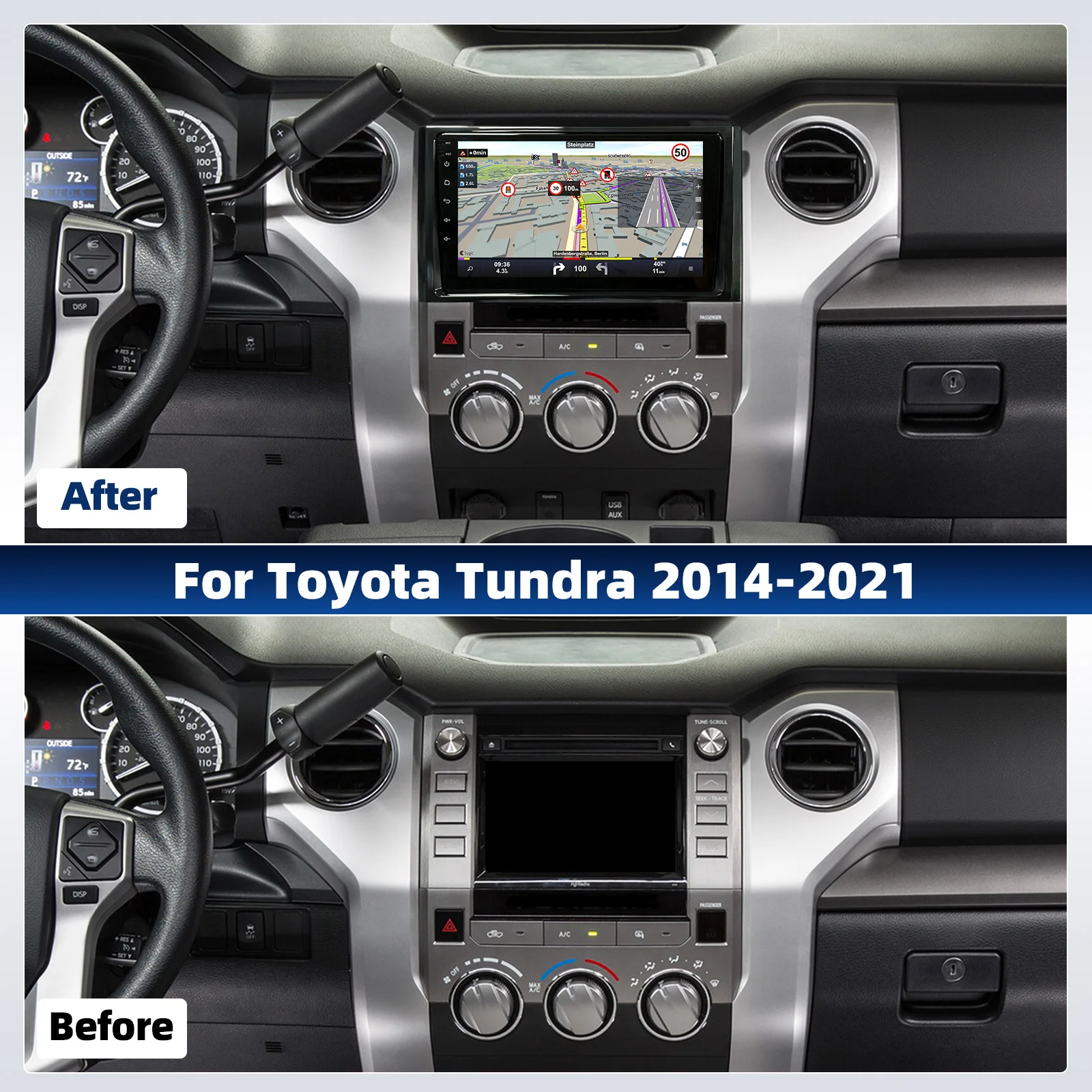 Car Stereo Radio 9in Touch Screen Android 15 GPS Navigation Head Unit with Carplay Android Auto SWC Car Player for Toyota Tundra 2014-2021 WiFi Bluetooth 2+64G Quad Core