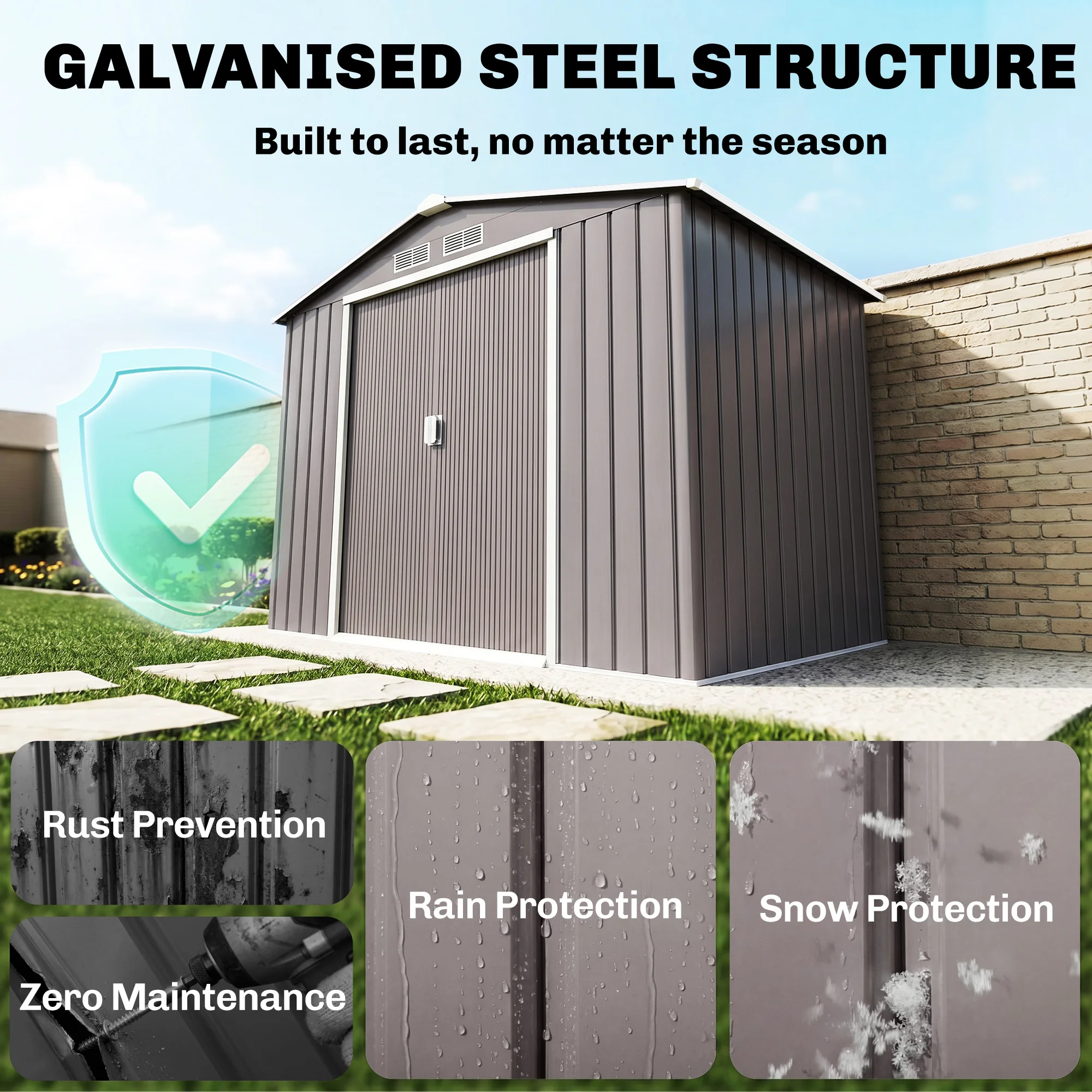 7' X 4' Outdoor Steel Tool Garden Shed Organizer W/ 2 Sliding Doors
