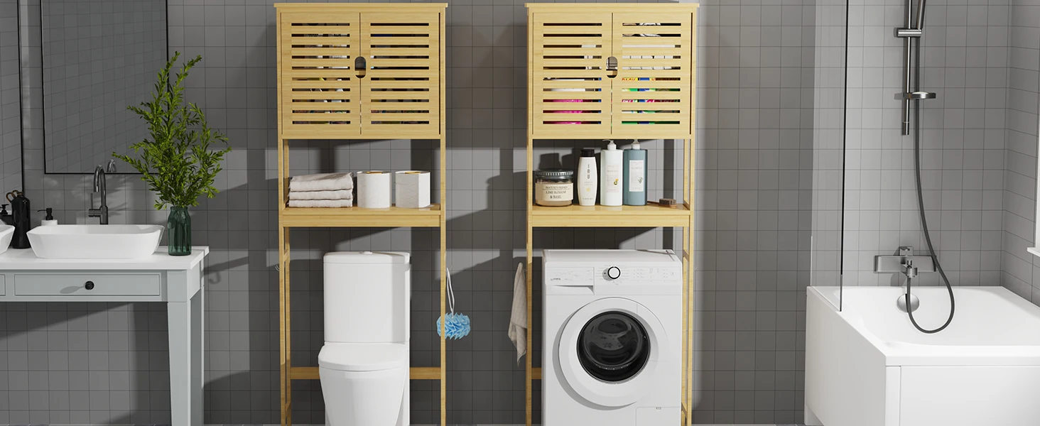 Natural Bamboo Over The Toilet Storage Rack 3-Tier Shelves Storage Shelf Cabinet Bathroom Organizer Space Saver