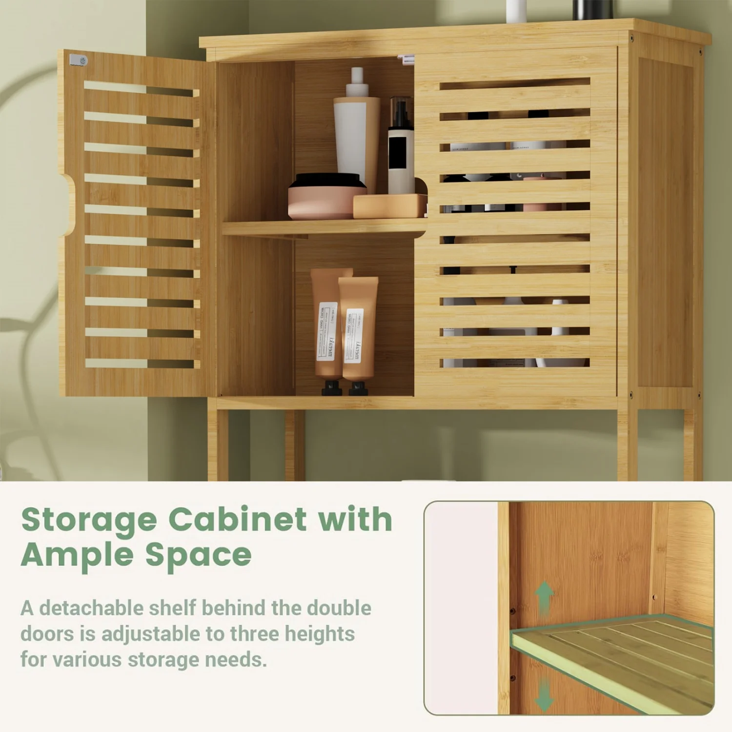 Natural Bamboo Over The Toilet Storage Rack 3-Tier Shelves Storage Shelf Cabinet Bathroom Organizer Space Saver