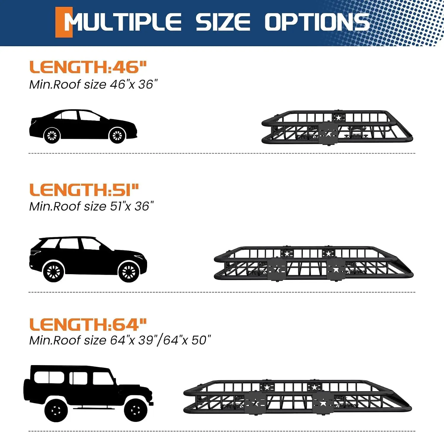 46"x36"x4.5" Roof Rack Basket 200 LBS Capacity Rooftop Cargo Rack Heavy Duty Steel Top Luggage Holder for SUVs, Trucks, Vehicles