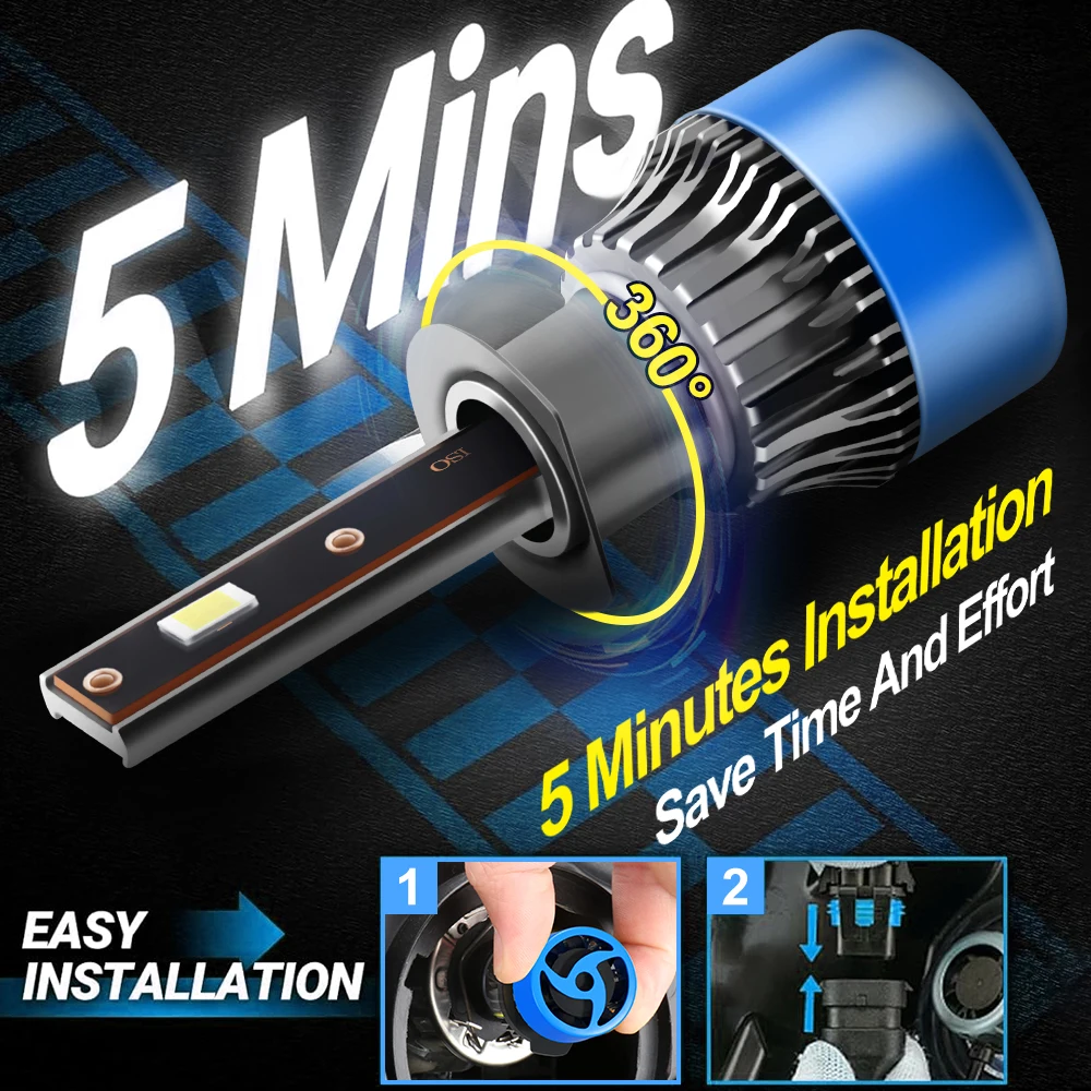 Roadsun Car LED Headlight Bulbs 120W 22000LM CANBUS Super Bright H1 High/Low Beam LED Car Headlamps 6000K DC12V 3570 CSP Chips Auto Light Bulbs Universal Fit For Car Motors
