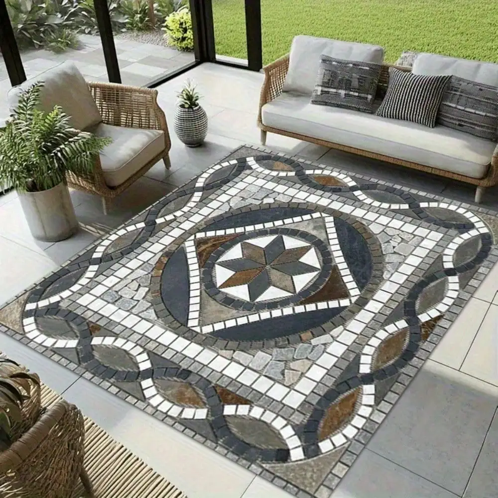 Crystal Velvet Area Rug Non Slip Heavy Duty Vintage Bohemian Marble Print Plush Thick Decor Carpet Indoor Outdoor Use for Xmas Halloween Patio Garden RV Beach Backyard Home Decor