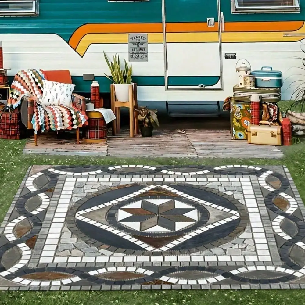 Crystal Velvet Area Rug Non Slip Heavy Duty Vintage Bohemian Marble Print Plush Thick Decor Carpet Indoor Outdoor Use for Xmas Halloween Patio Garden RV Beach Backyard Home Decor