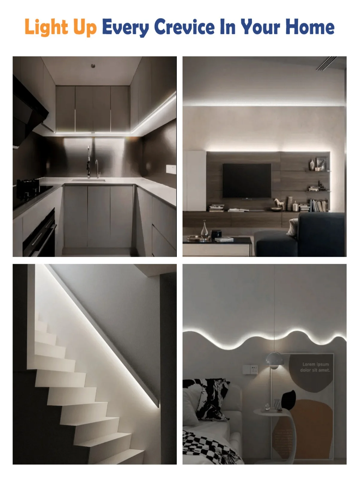 ETL Listed 24V DC 50ft/15m COB LED Strip Lights 3000K/4000K/6500K Dimmable with RF Remote Control for Bedroom Cabinet Kitchen Living Room(Power Supply Included)
