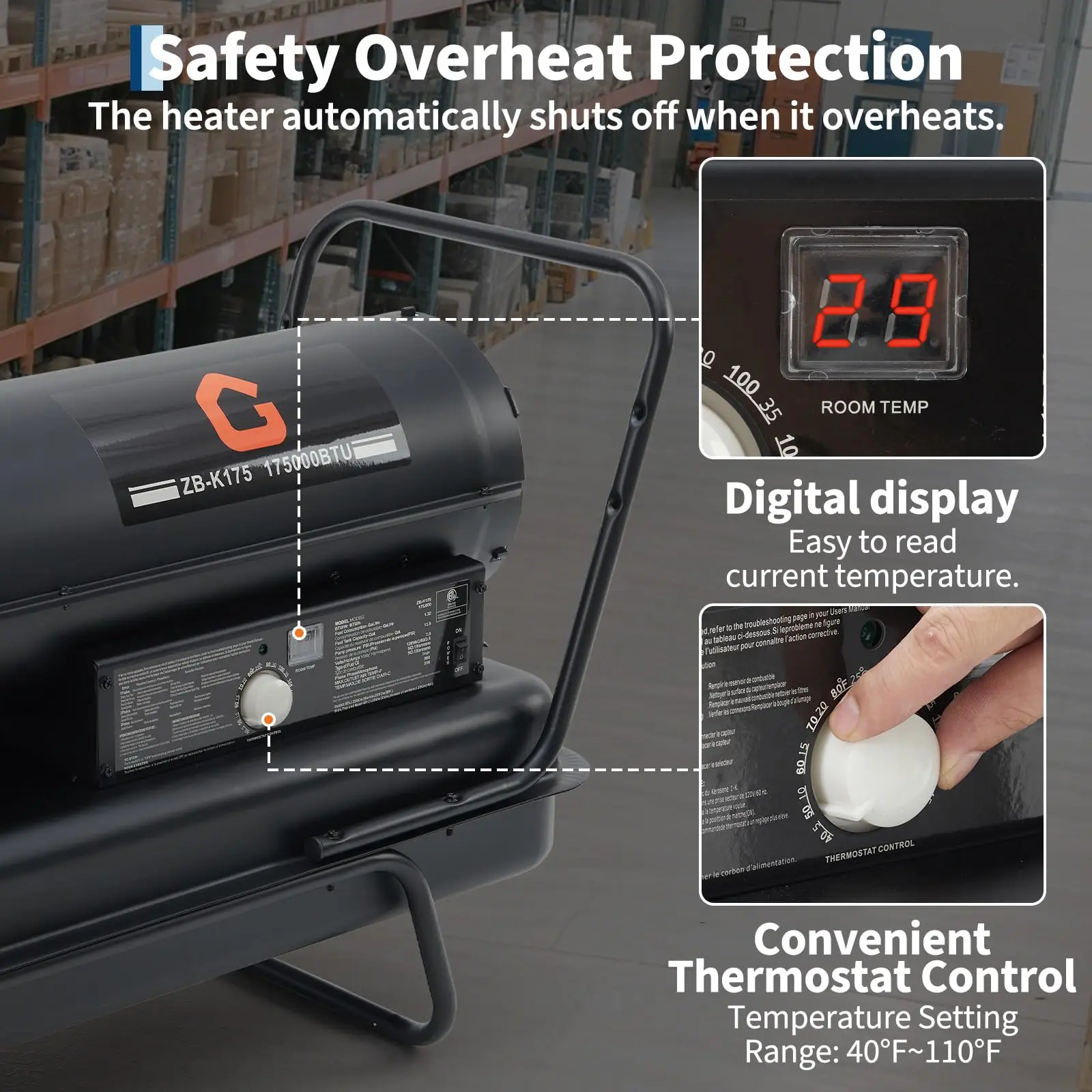 175000 BTU Diesel Forced Air Heater With Thermostat, 13.5 Gal Portable Fan Heater For Warehouse Garage Barn Construction