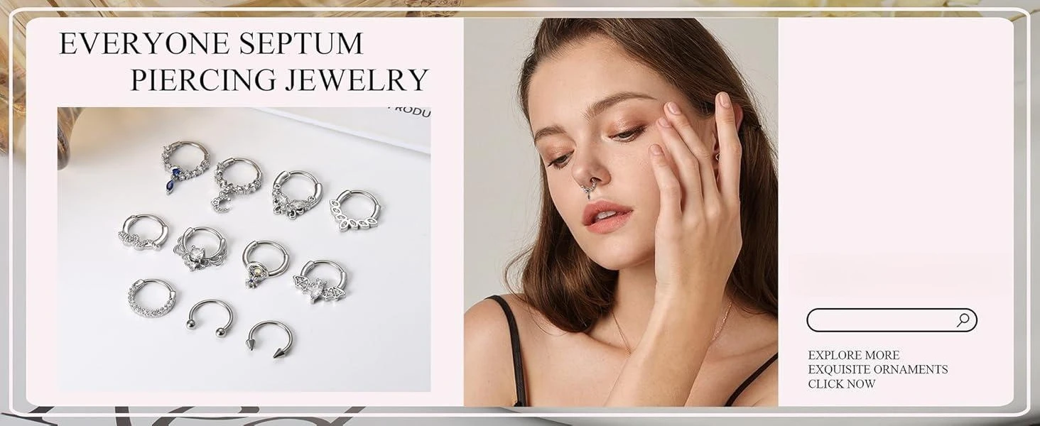 11PCS 16G Septum Rings Hypoallergenic Black /Silver/Gold Plated Clicker Septum Jewelry Cute Moon Snake Butterfly Bat Septum Rings Nose Daith Piercing Jewelry for Women Men