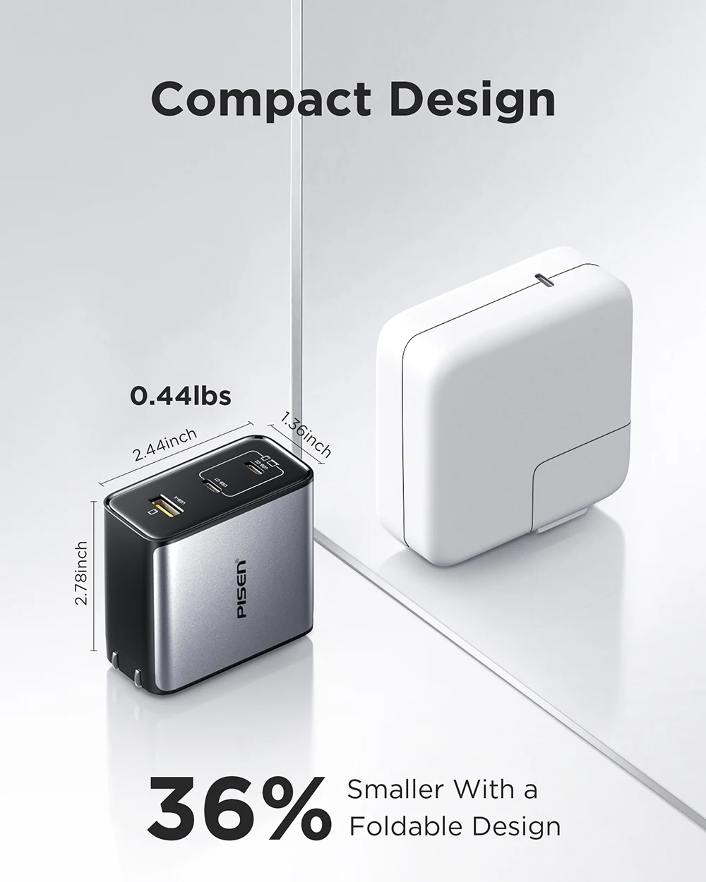 PISEN 100W GaN Charger 3-Port With 1.8m USB C to C Cable PD3.0 Quick Charger For Notebook Laptops MacBook IPhone Samsung Xiaomi